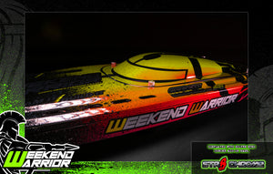 'Weekend Warrior' Tropical Sun Pre-Wrapped New Pro Boat Sonicwake V2 Impulse 32 or Recoil II OEM Hull and Hatch Black - Darkside Studio Arts LLC.