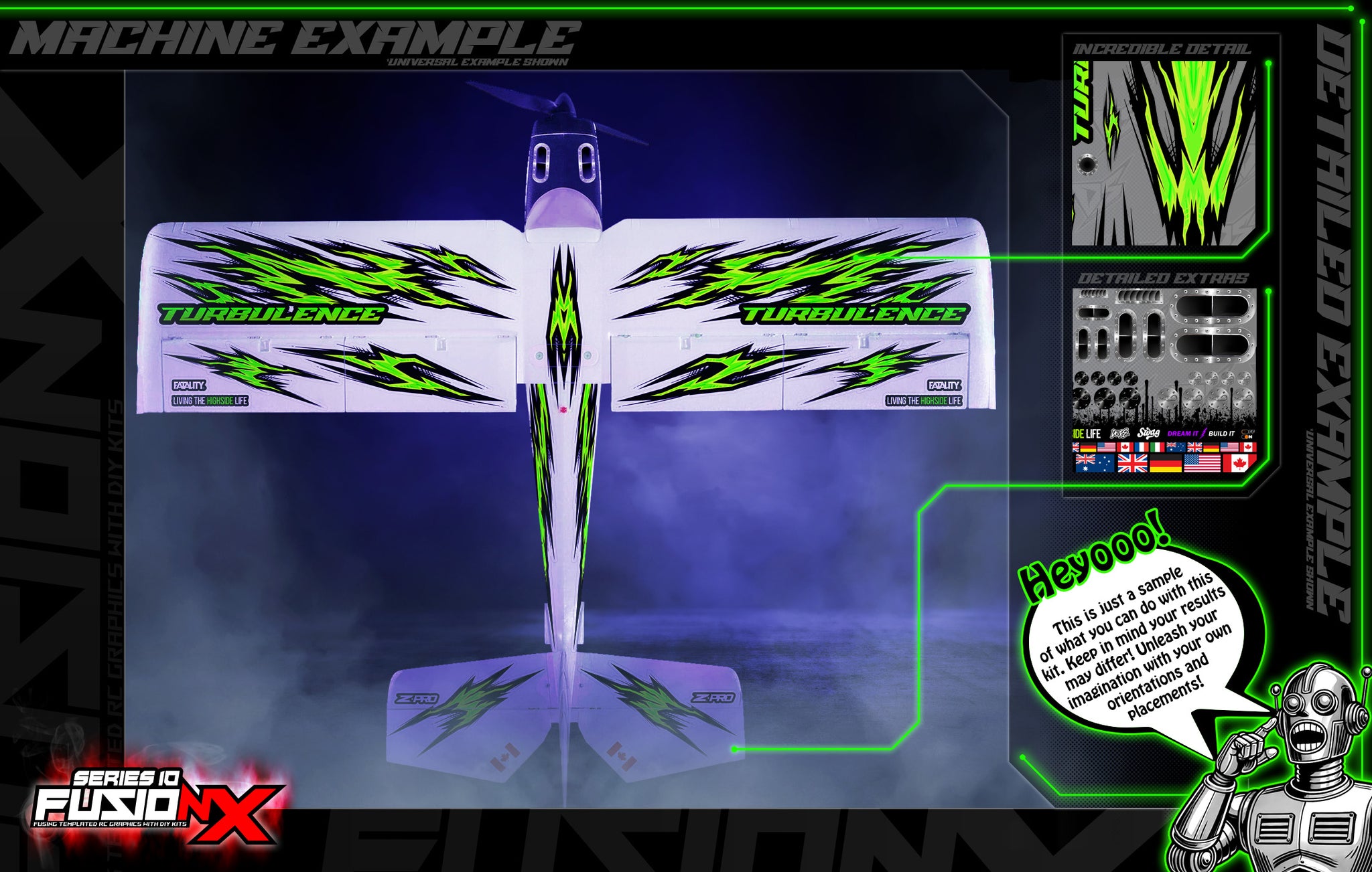 'Series 10P' FusionX Universal Aftermarket Graphics Sticker Decal Sheet Suitable For E-Flite, Hangar 9, FMS, RC Planes - Darkside Studio Arts LLC.