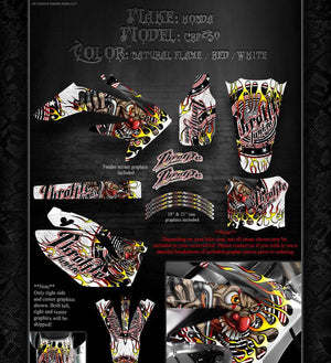 GRAPHICS FOR HONDA 2004-2009 CRF250  WRAP "THROTTLE JUNKIE" FOR OEM PARTS DECALS - Darkside Studio Arts LLC.