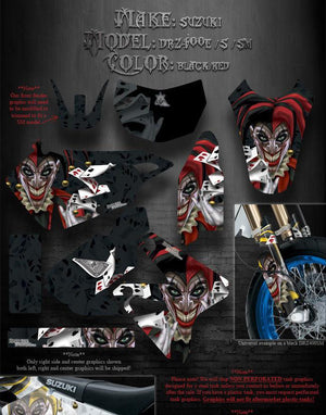 Graphics Kit For Suzuki 2000-2024 Drz400E Drz400Sm  Kit Black & Red "The Jesters Grin" - Darkside Studio Arts LLC.