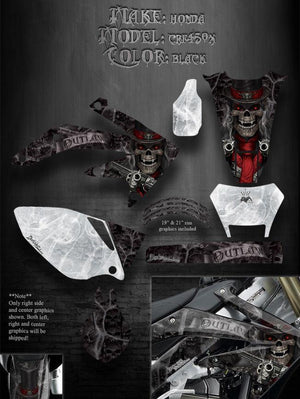 Graphics For Honda 2005-2010 Crf450X Decals   "The Outlaw" For Black Parts - Darkside Studio Arts LLC.