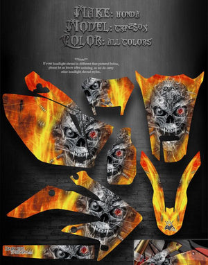 Graphics For Honda 2004-2012 Crf250X 250X   "Machinehead" Fire Edition Skull - Darkside Studio Arts LLC.