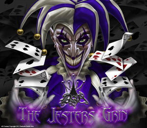 Graphics Kit For Yamaha Banshee Atv  "The Jesters Grin" Black And Purple Model - Darkside Studio Arts LLC.