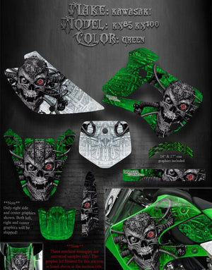 Graphics Kit For Kawasaki 1998-2013 Kx85 Kx100 "Machinehead"  For Green Plastics Parts - Darkside Studio Arts LLC.