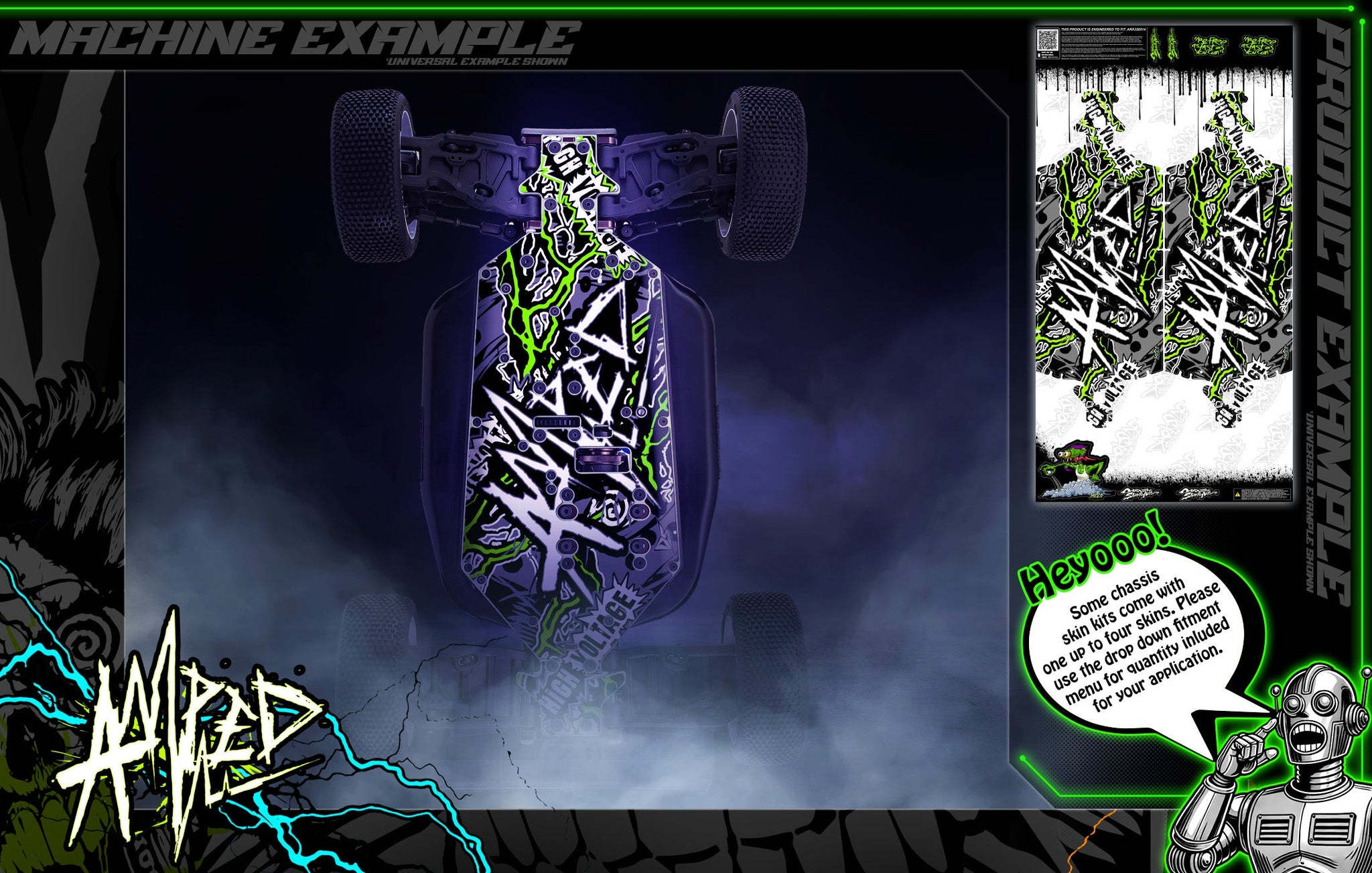 'Amped' Themed Chassis Skin Fits Rovan® | ROFUN® | F5 | RF5 | Baja 5B | Darkside Studio Arts LLC - 1