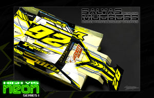 'Neon Series I' -Yellow- Pre-Wrapped & Assembled Genuine Salvas Mudboss Lexan Body for Short Course Traxxas Slash Racing - Darkside Studio Arts LLC.