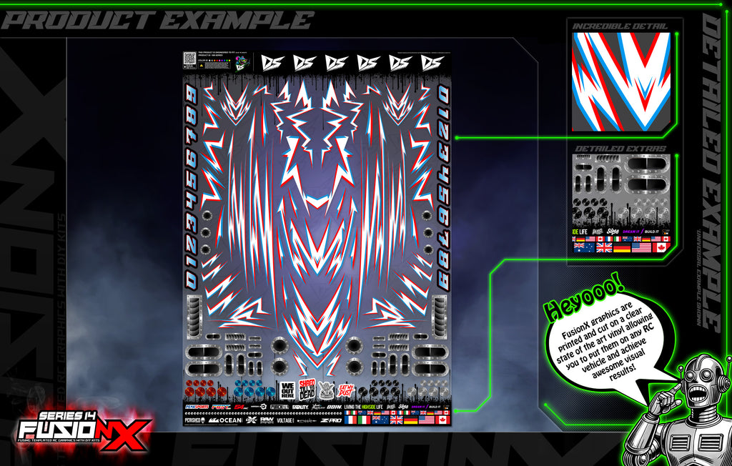 'Series 14B' FusionX Universal Aftermarket Graphics Kit Suitable For ProBoat, Oxidean Marine, Traxxas, TFL, Kyosho & Other RC Boats | Darkside Studio Arts LLC.