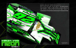 'Neon Series I' -Green- Pre-Wrapped & Assembled Genuine Salvas Mudboss Lexan Body for Short Course Traxxas Slash Racing - Darkside Studio Arts LLC.