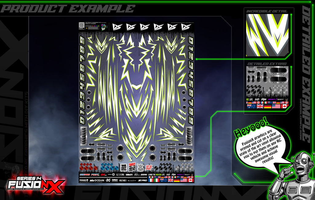 'Series 14B' FusionX Universal Aftermarket Graphics Kit Suitable For ProBoat, Oxidean Marine, Traxxas, TFL, Kyosho & Other RC Boats | Darkside Studio Arts LLC.
