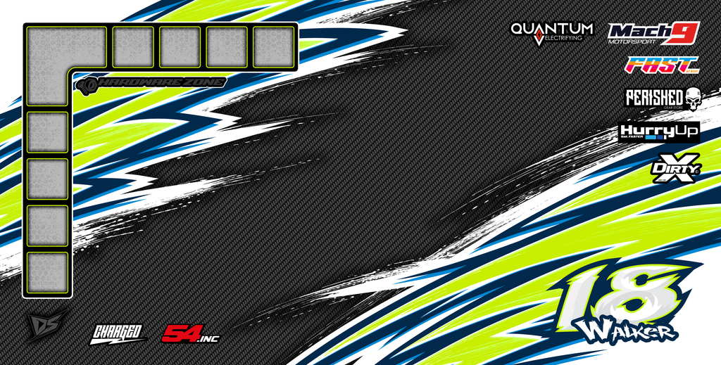 'Bolt' Premium RC Pit / Work Mat – Customizable, Rollable, Rubber non-slip base, Polyester Top, Stitched Edges | Darkside Studio Arts LLC.