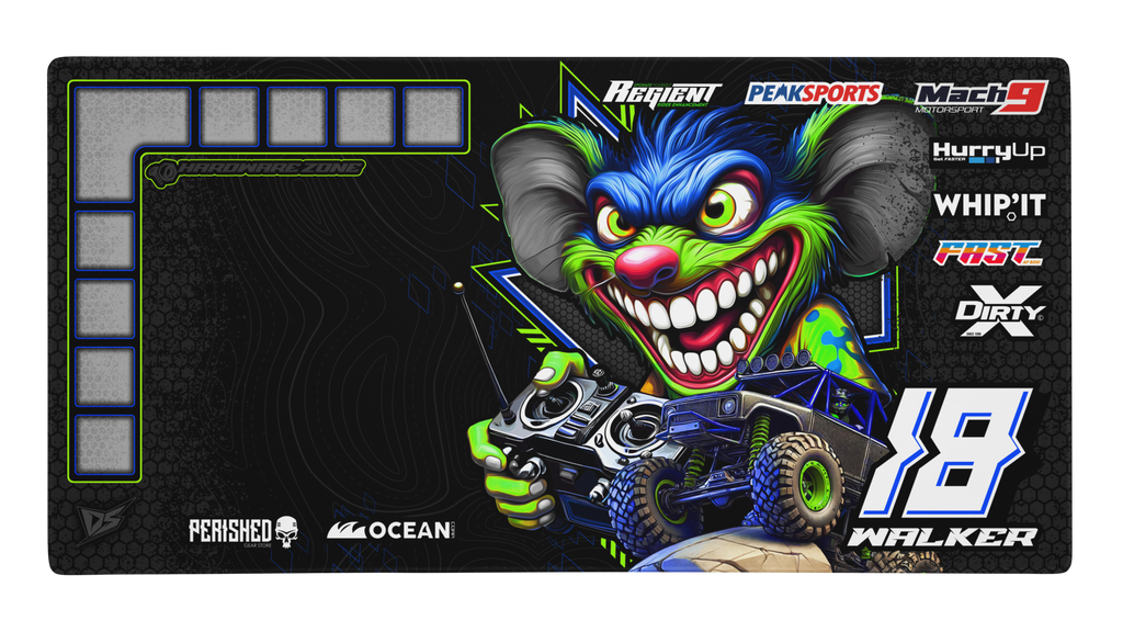 'RC Rock Crawling Series' Premium RC Pit / Work Mat – Customizable, Rollable, Rubber non-slip base, Polyester Top, Stitched Edges | Darkside Studio Arts LLC.