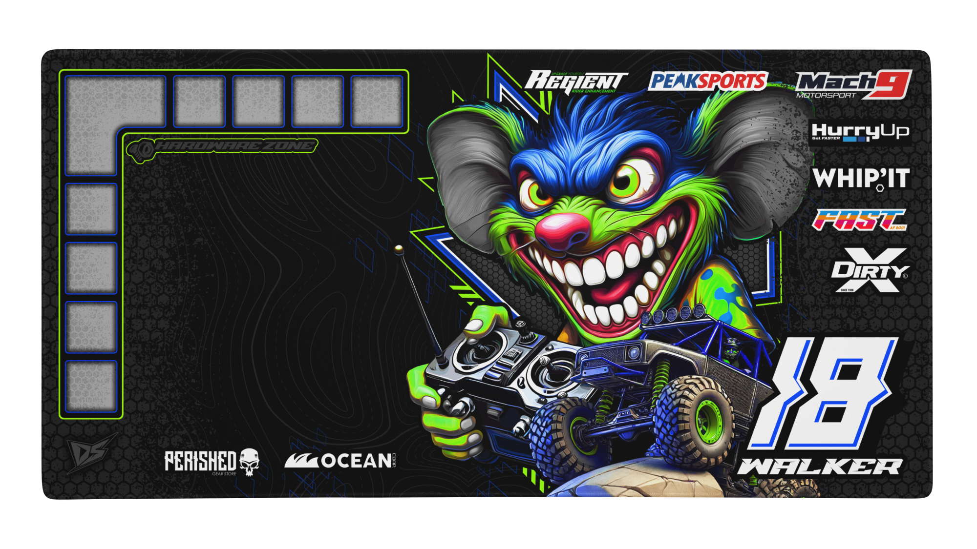 'RC Rock Crawling Series' Premium RC Pit / Work Mat – Customizable, Rollable, Rubber non-slip base, Polyester Top, Stitched Edges | Darkside Studio Arts LLC.