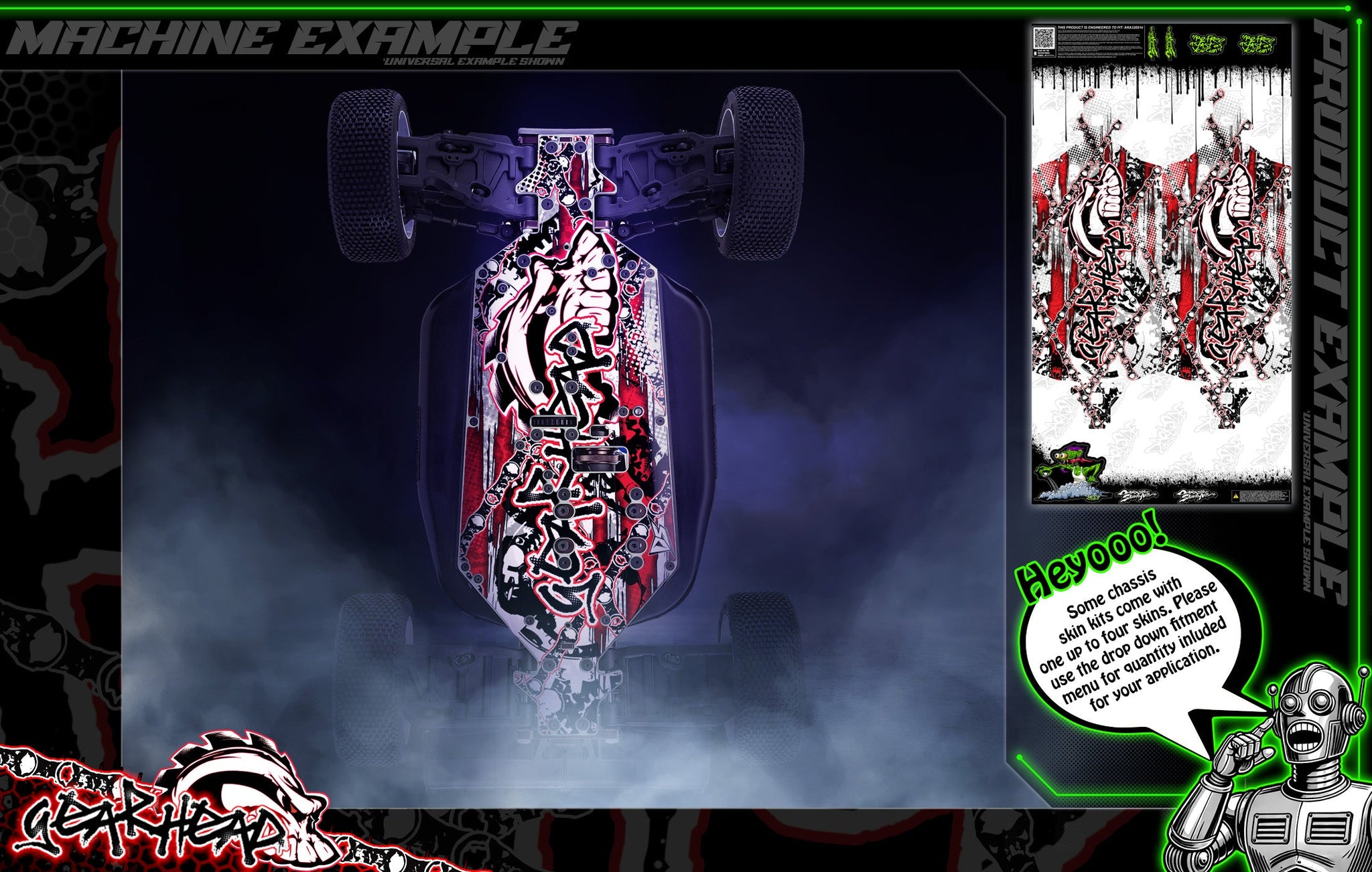 'Gear Head' Themed Chassis Skin Fits Rovan® | ROFUN® | F5 | RF5 | Baja 5B | Darkside Studio Arts LLC - 1