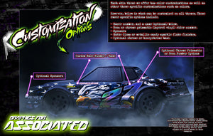 'Neon Series IV' High Vis Yellow Fluorescent Customizable Decal Wrap Kit Fits Team Associated SR10 Street Stock Dirt Oval Body #ASC71192 - Darkside Studio Arts LLC.