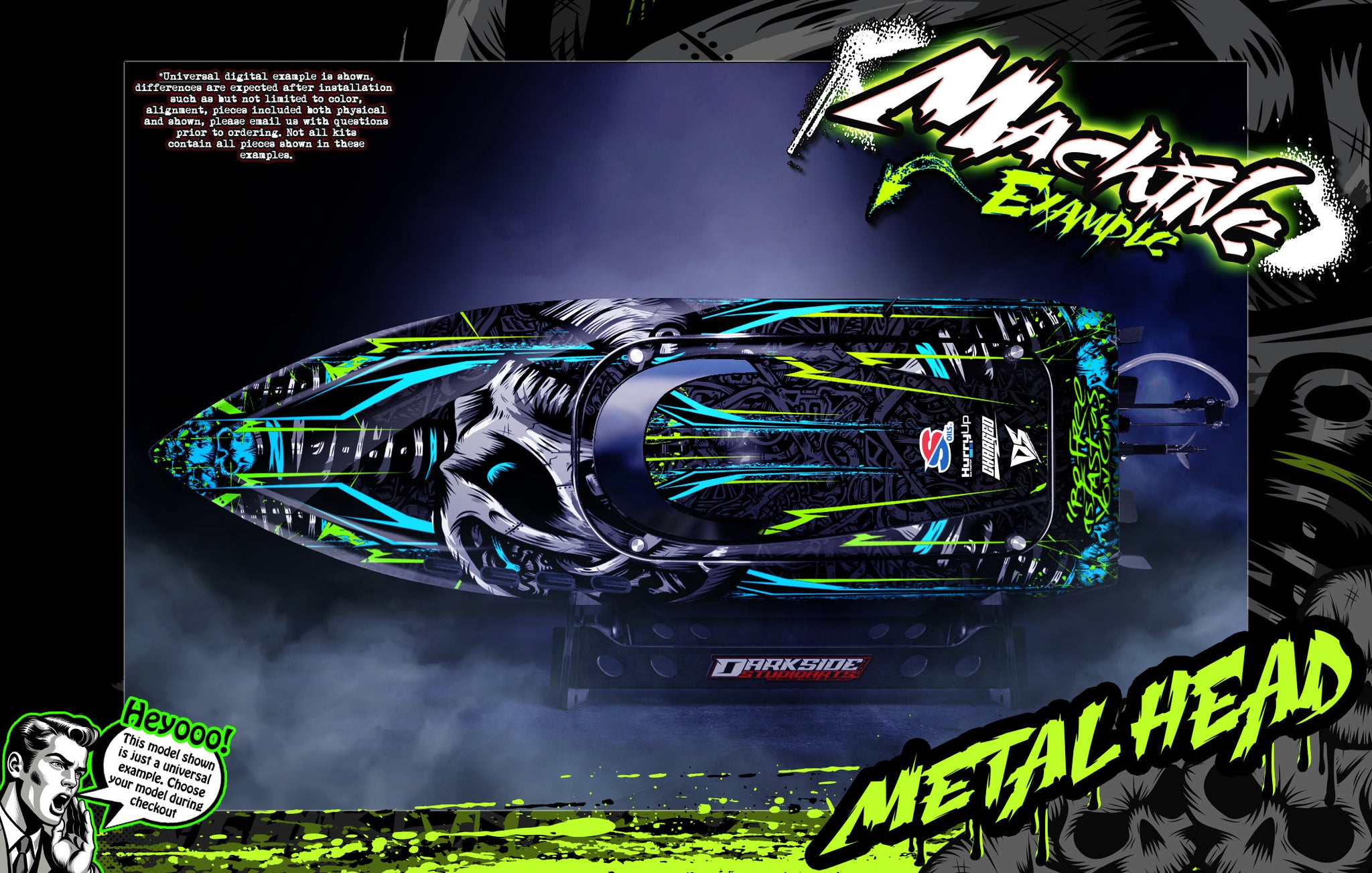 'Metal Head' Themed Graphics Skin Kit Fits TFL Pursuit Pagani SD4 Zonda Cheetah Fighter Cat | Darkside Studio Arts LLC.