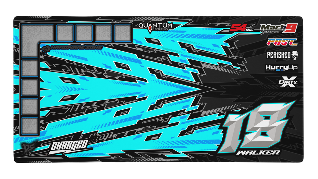 'Tempo' Premium RC Pit / Work Mat – Customizable, Rollable, Rubber non-slip base, Polyester Top, Stitched Edges | Darkside Studio Arts LLC.