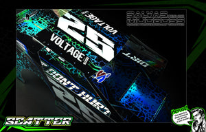 'Scatter' Pre-Wrapped & Assembled Genuine Salvas Mudboss Lexan Body for Short Course Traxxas Slash Racing Blue/Aqua - Darkside Studio Arts LLC.