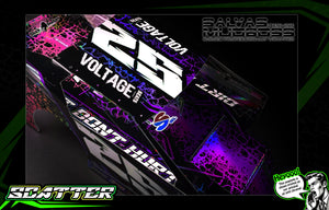'Scatter' Pre-Wrapped & Assembled Genuine Salvas Mudboss Lexan Body for Short Course Traxxas Slash Racing Purple/Pink - Darkside Studio Arts LLC.