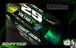 'Scatter' Pre-Wrapped & Assembled Genuine Salvas Mudboss Lexan Body for Short Course Traxxas Slash Racing Green/Yellow - Darkside Studio Arts LLC.