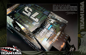 'Team USA' Pre-Wrapped & Assembled Genuine Salvas Mudboss Lexan Body for Short Course Traxxas Slash Racing - Darkside Studio Arts LLC.