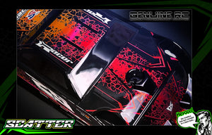 'Scatter' -Red Chrome- Pre-Wrapped & Assembled Genuine JConcepts L8 Night 10" Lexan Body #JCO0396 - Darkside Studio Arts LLC.