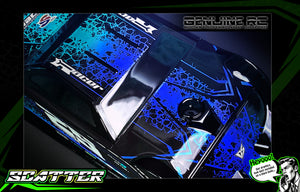'Scatter' -Blue Chrome- Pre-Wrapped & Assembled Genuine JConcepts L8 Night 10" Lexan Body #JCO0396 - Darkside Studio Arts LLC.