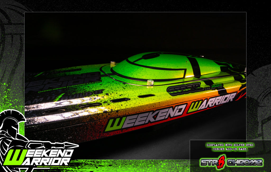 'Weekend Warrior' Paradise Tide Pre-Wrapped New Pro Boat Super Sonicwake V1 V2 Impulse 32 or Recoil II OEM Hull and Hatch Black | Darkside Studio Arts LLC.