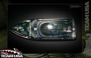 'Team USA' Pre-Wrapped New Pro Boat Sonicwake V2 Impulse 32 or Recoil II OEM Hull and Hatch Black - Darkside Studio Arts LLC.