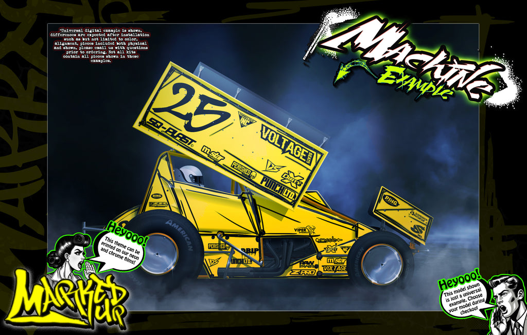 'Marked Up' Customizable Graphics Wrap Kit For Team GFRP Weapon Sprint Midget Hustler Assault JACK Paradigm Body - Darkside Studio Arts LLC.