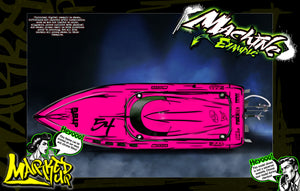 'Marked Up' Themed Graphics Skin Kit Fits Pro Boat Recoil 2 Veles Impulse 32 Shockwave Sonicwake 36" Zelos 36" (Miss Geico) - Darkside Studio Arts LLC.