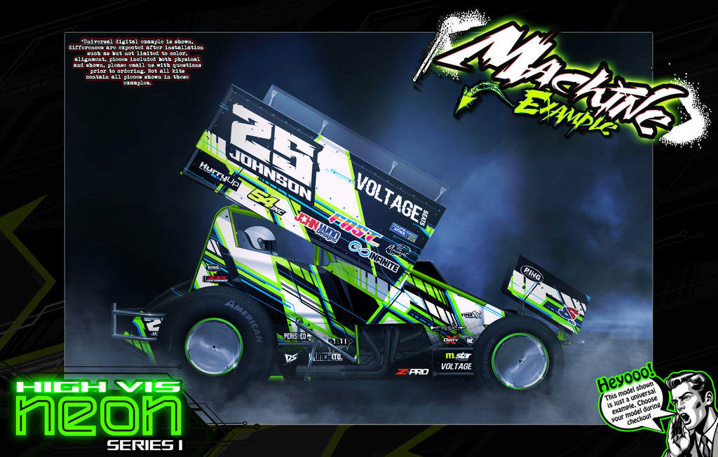 'Neon Series I' Fluorescent Skin Hop-up Kit For Losi 22S Sprint Car | Darkside Studio Arts LLC.