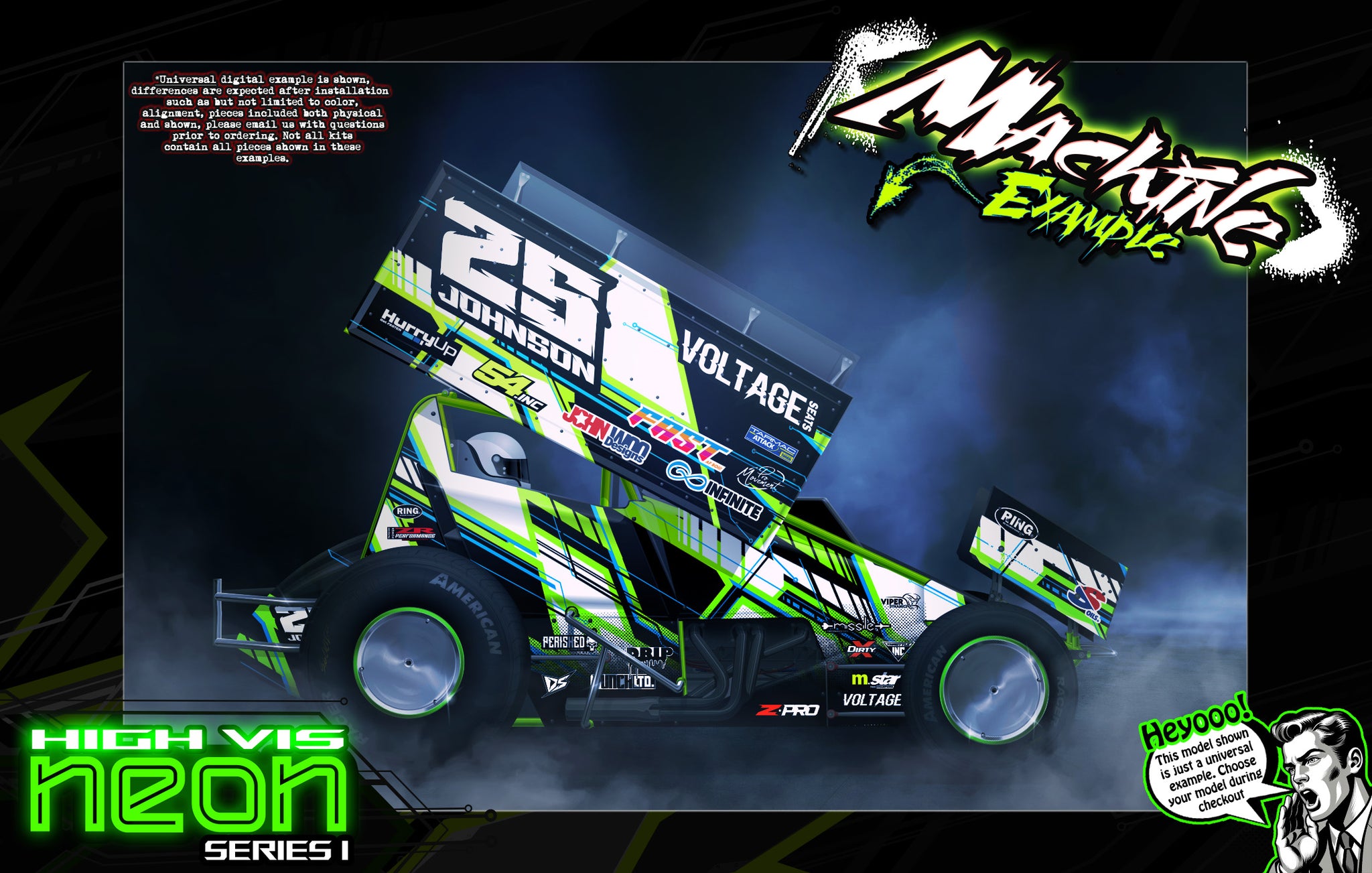 'Neon Series I' Customizable Graphics Wrap Kit For Team GFRP Weapon Sprint Midget Hustler Assault JACK Paradigm Body | Darkside Studio Arts LLC.