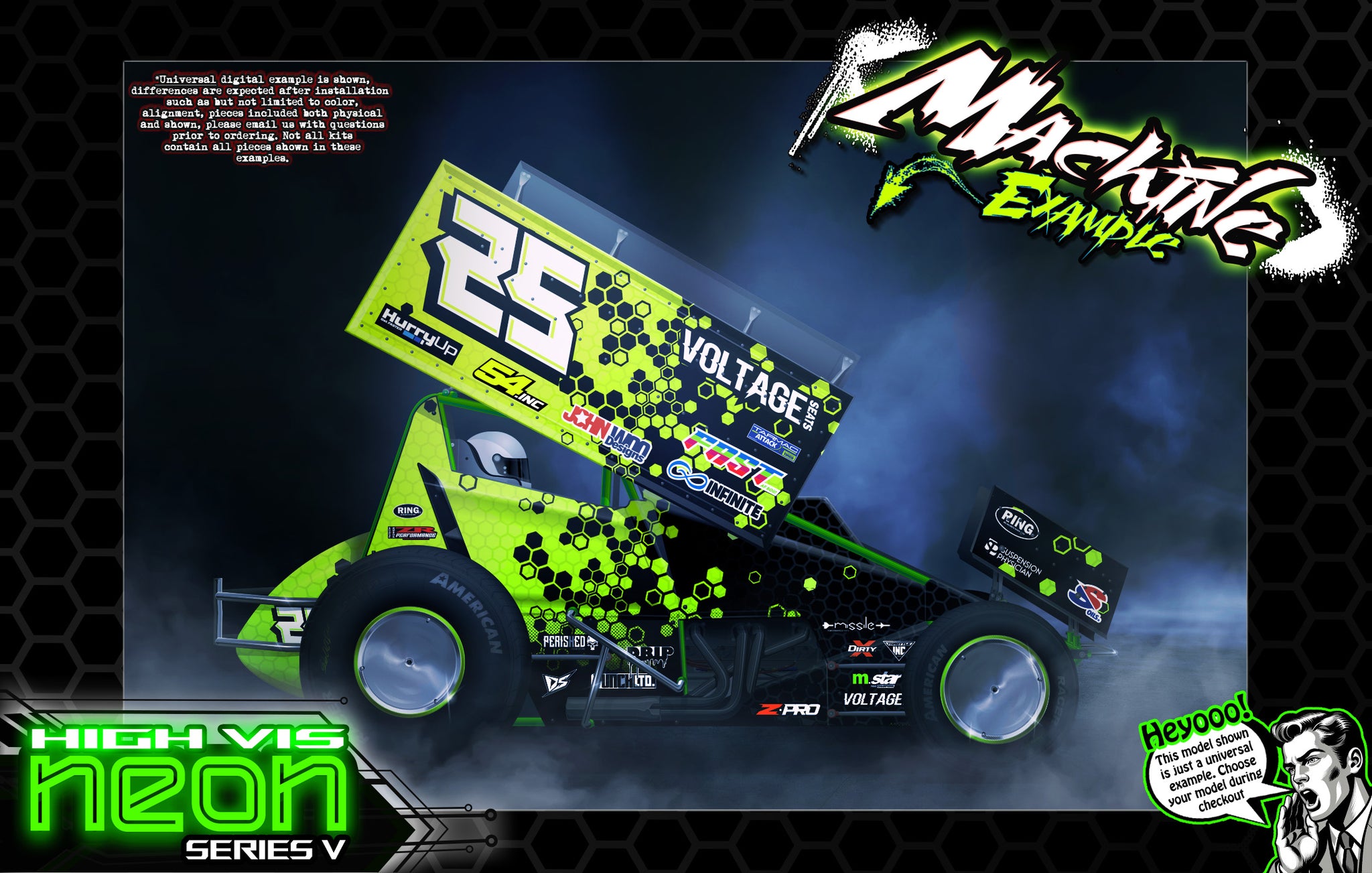 'Neon Series V' Customizable Graphics Wrap Kit For Team GFRP Weapon Sprint Midget Hustler Assault JACK Paradigm Body - Darkside Studio Arts LLC.