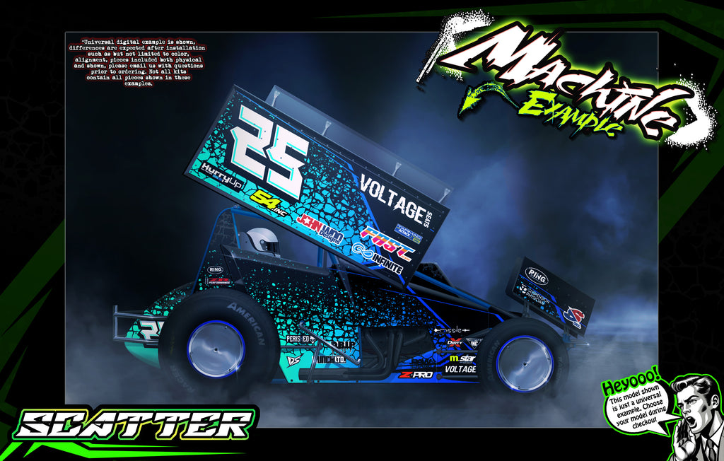 'Scatter' Customizable Graphics Wrap Kit For 1RC Asphalt EDM Sprint Modified Late Model Truck Blue - Darkside Studio Arts LLC.