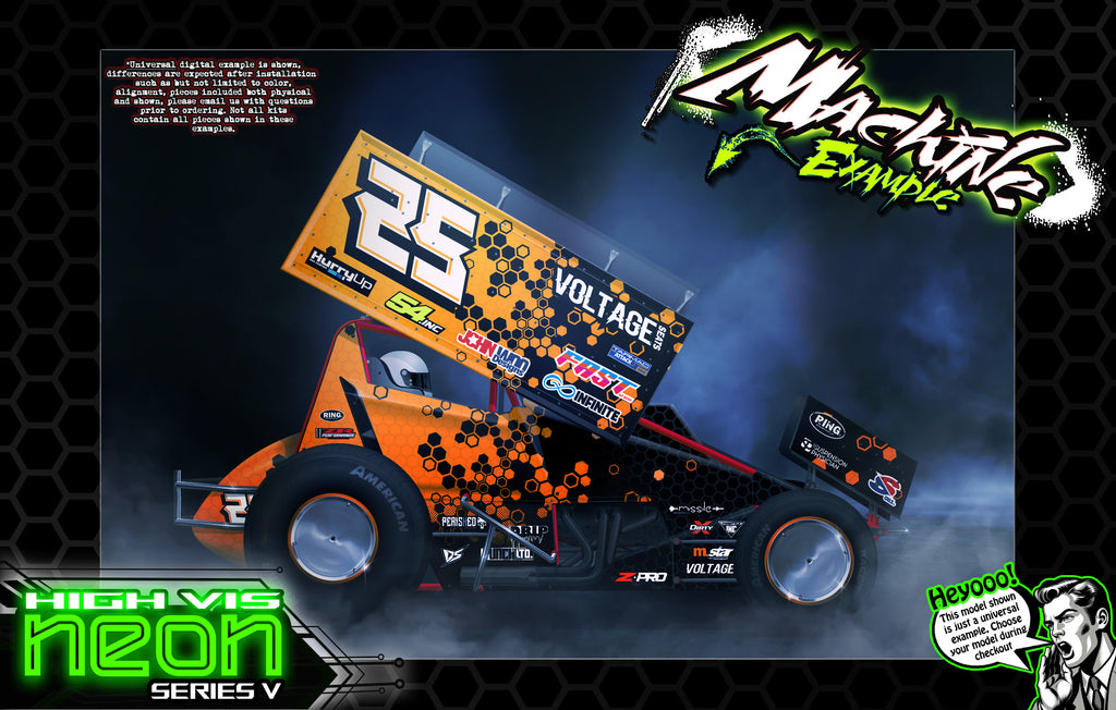 'Neon Series V' Customizable Graphics Wrap Kit For Custom Works Beast Midget, Eldora, Outlaw, Bullet Sprint | Darkside Studio Arts LLC.