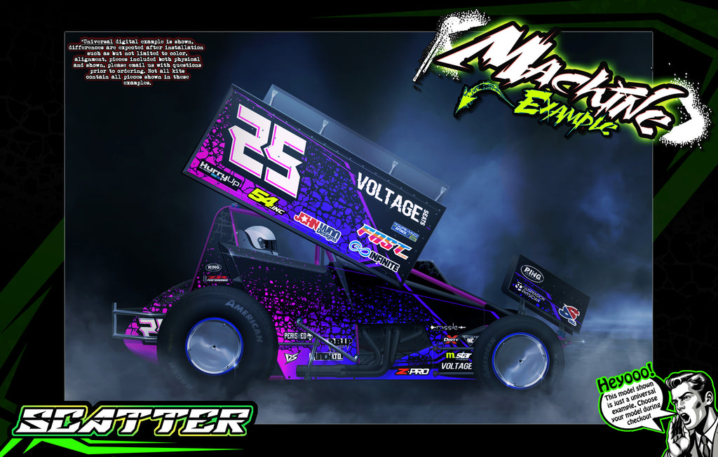 'Scatter' Custom Graphics Kit for McAllister Sprint Cars – Port Royal, Placerville, Velocity, Mercer - Darkside Studio Arts LLC.
