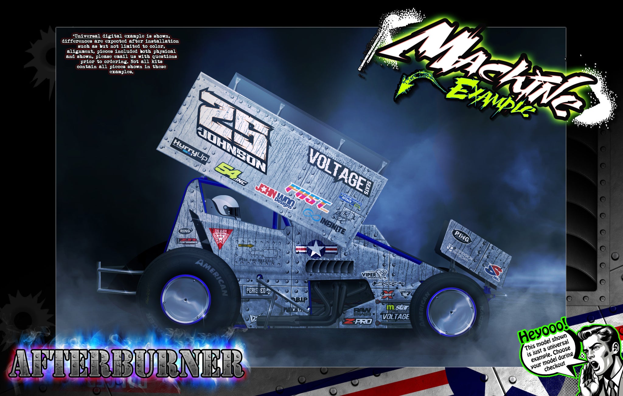 'Afterburner' Customizable Graphics Wrap Skin Kit For Losi 22S Sprint Car Platform | Darkside Studio Arts LLC.