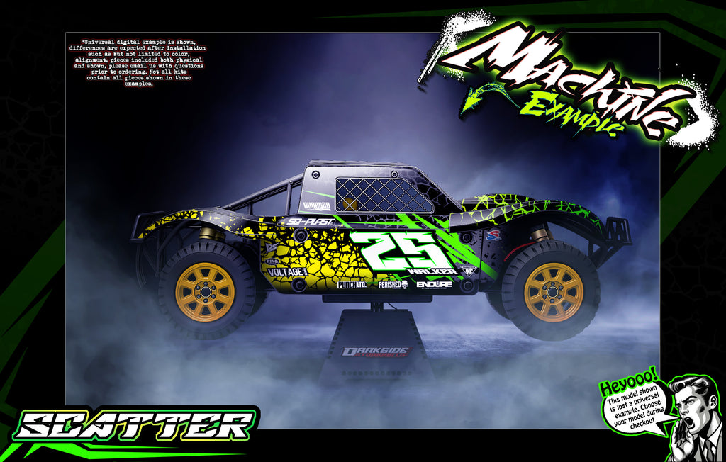 'Scatter' Themed Graphics Kit Fits 30° North Big Flex Body | Losi® 5IVE-T | King Motor | Rovan | Darkside Studio Arts LLC.