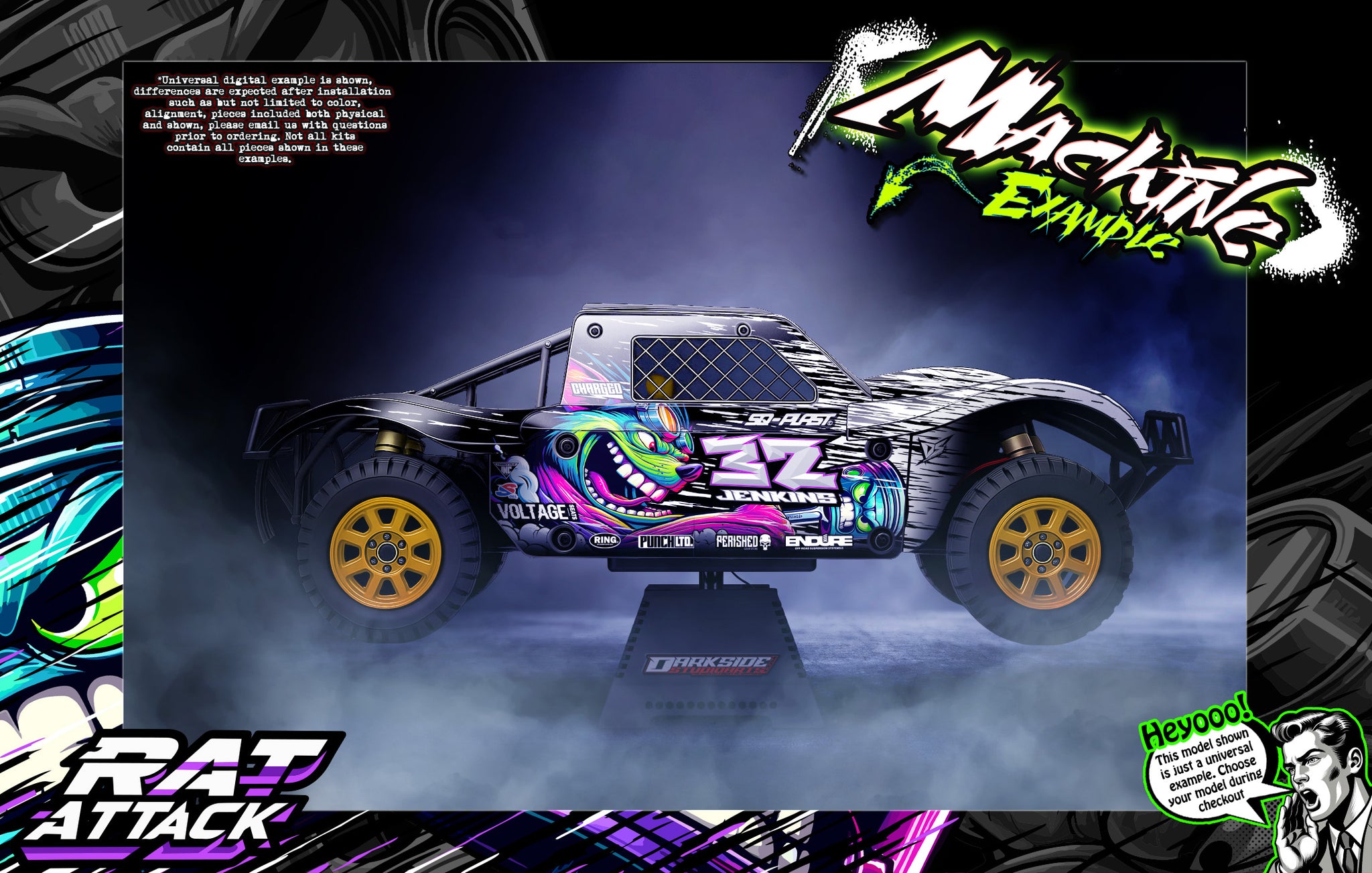 'Rat Attack' Body Wrap Decal Hop-Up Custom Kit Fits Losi 5Ive-T / Rovan / King Motor 30° North Big Flex (Which Can Fit 2.0 Chassis As Well ) | Darkside Studio Arts LLC.
