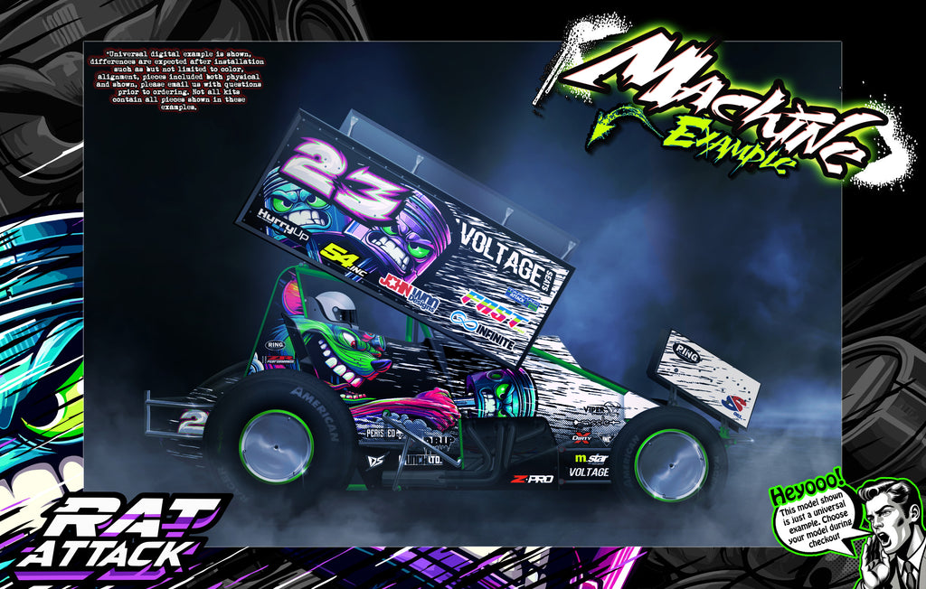 'Rat Attack' Customizable Graphics Wrap Kit For Team GFRP Weapon Sprint Midget Hustler Assault JACK Paradigm Body | Darkside Studio Arts LLC.