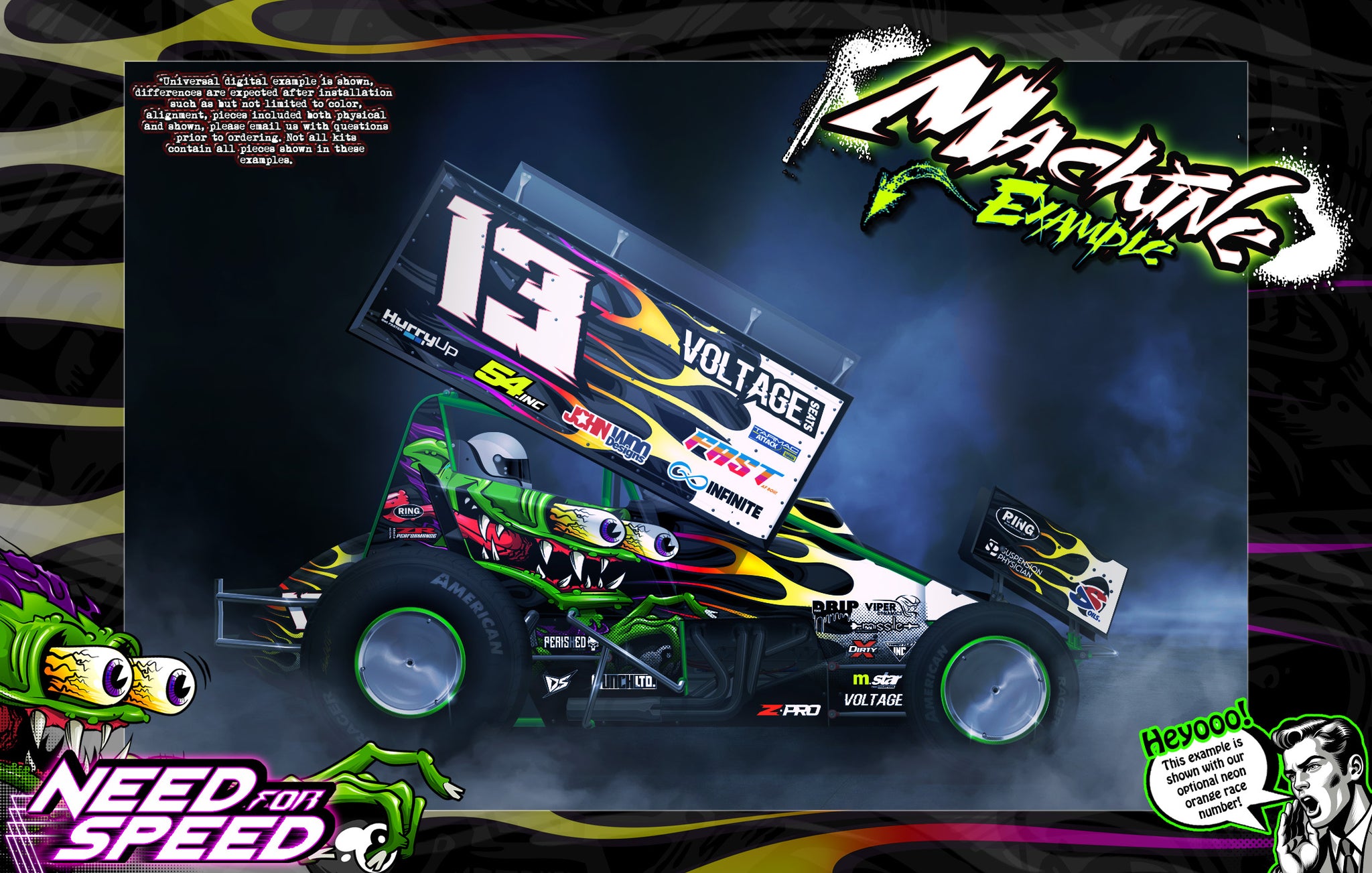 'Need For Speed' Customizable Graphics Wrap Kit For Hack Fab Sprint Bolt On Lexan Body For Losi Mini-B - Darkside Studio Arts LLC.