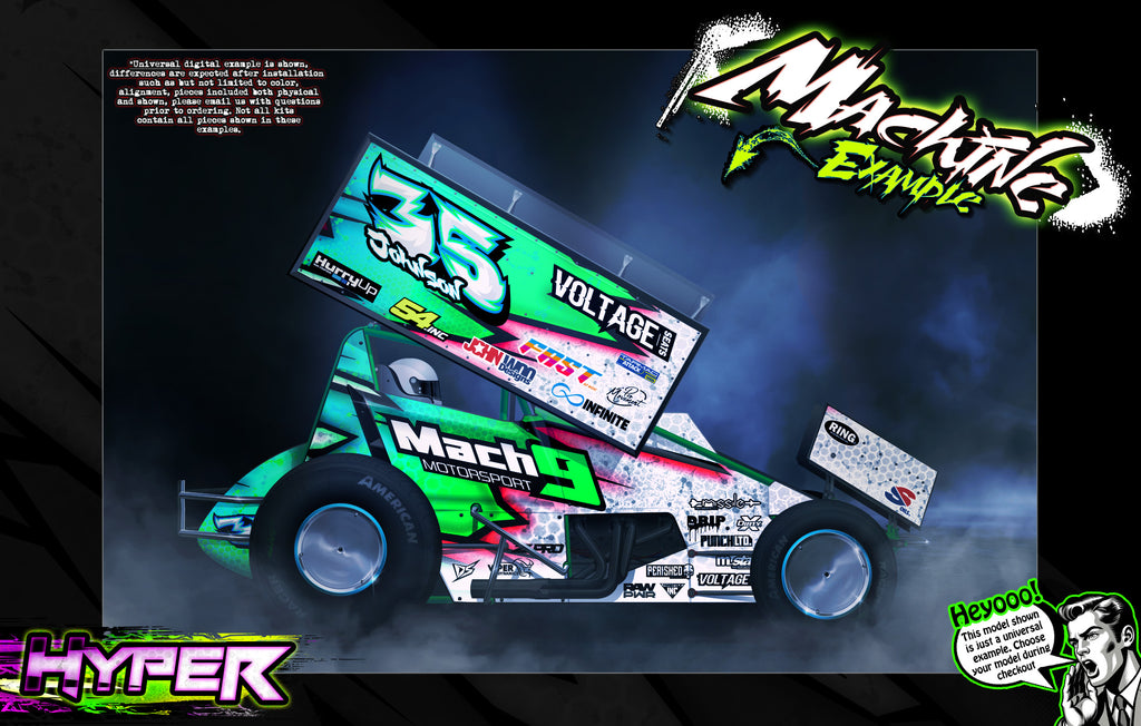 'Hyper' Themed Graphics Wrap Kit Fits HackFab® | Sprint Car | EDM | Losi Mini-B | Darkside Studio Arts LLC.