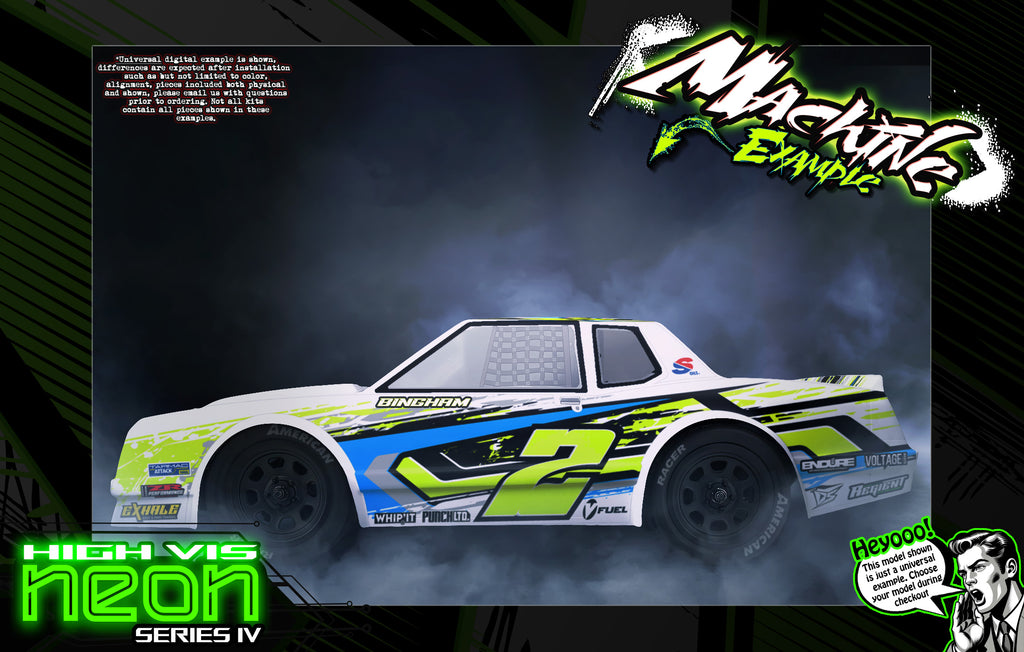 'Neon Series IV' High Vis Acid Green Fluorescent Customizable Wrap Skin Kit Fits Team Associated SR10 Street Stock Dirt Oval Body #ASC71192 | Darkside Studio Arts LLC.