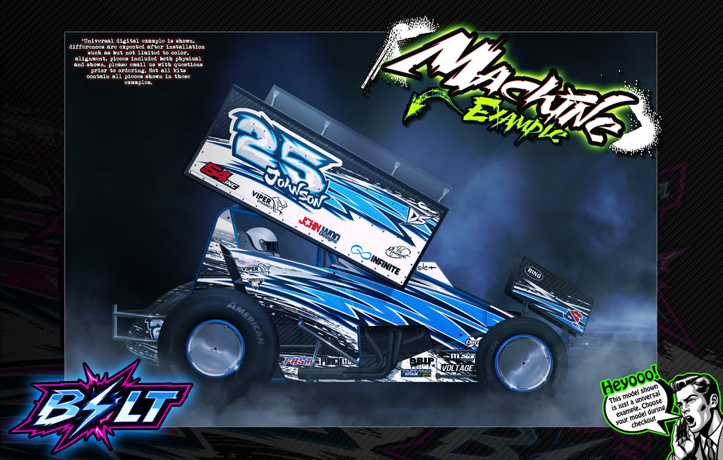 'Bolt' Custom Graphics Kit for McAllister Sprint Cars – Port Royal, Placerville, Velocity, Mercer | Darkside Studio Arts LLC.