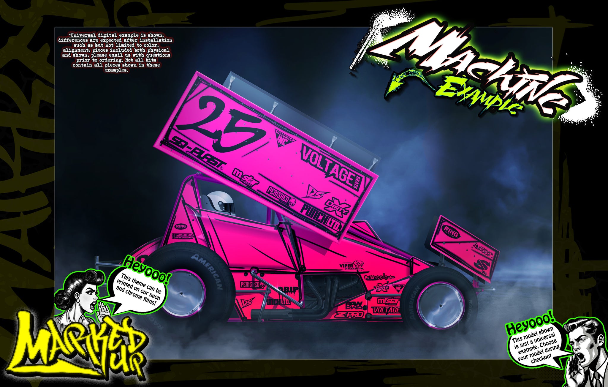 'Marked Up' Custom Graphics Kit for McAllister Sprint Cars – Port Royal, Placerville, Velocity, Mercer - Darkside Studio Arts LLC.