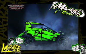 'Marked Up' Customizable Graphics Wrap Kit For Custom Works Beast Midget, Eldora Sprint - Darkside Studio Arts LLC.