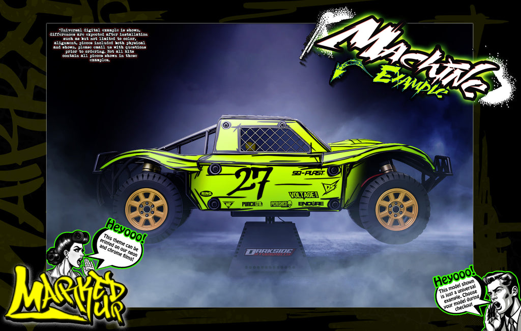 'Marked Up' -True Neon- Themed Graphics Kit Fits 30° North Big Flex Body | Losi® 5IVE-T | King Motor | Rovan | Darkside Studio Arts LLC.