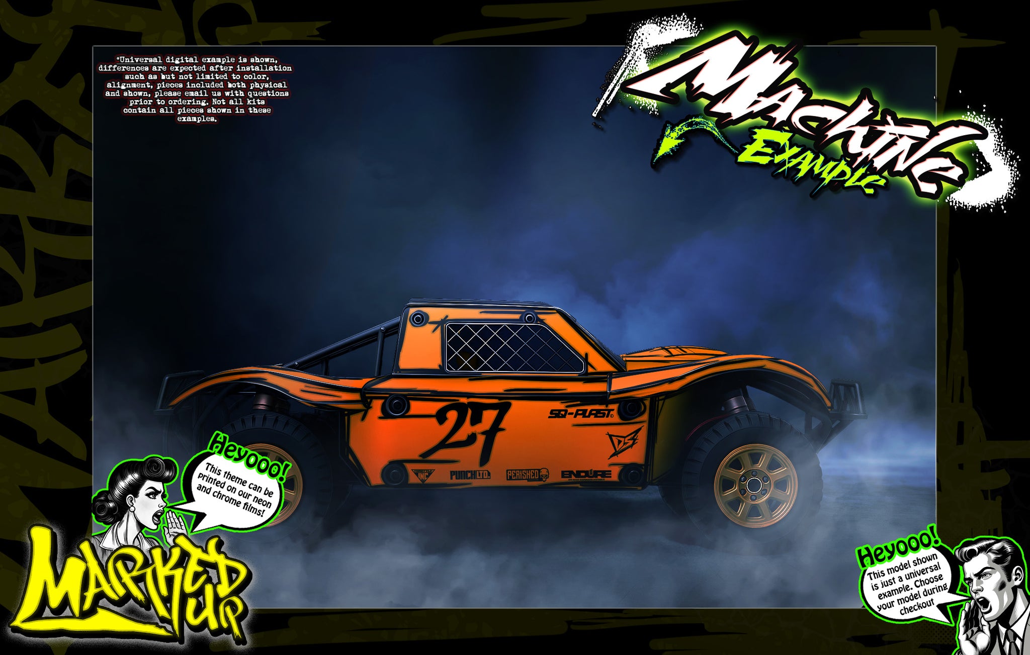 'Marked Up' Themed Body Decal Graphics Kit Fits Losi 5Ive-T / Rovan / King Motor 30° North Big Flex (Which Can Fit 2.0 Chassis)As Well ) | Darkside Studio Arts LLC.