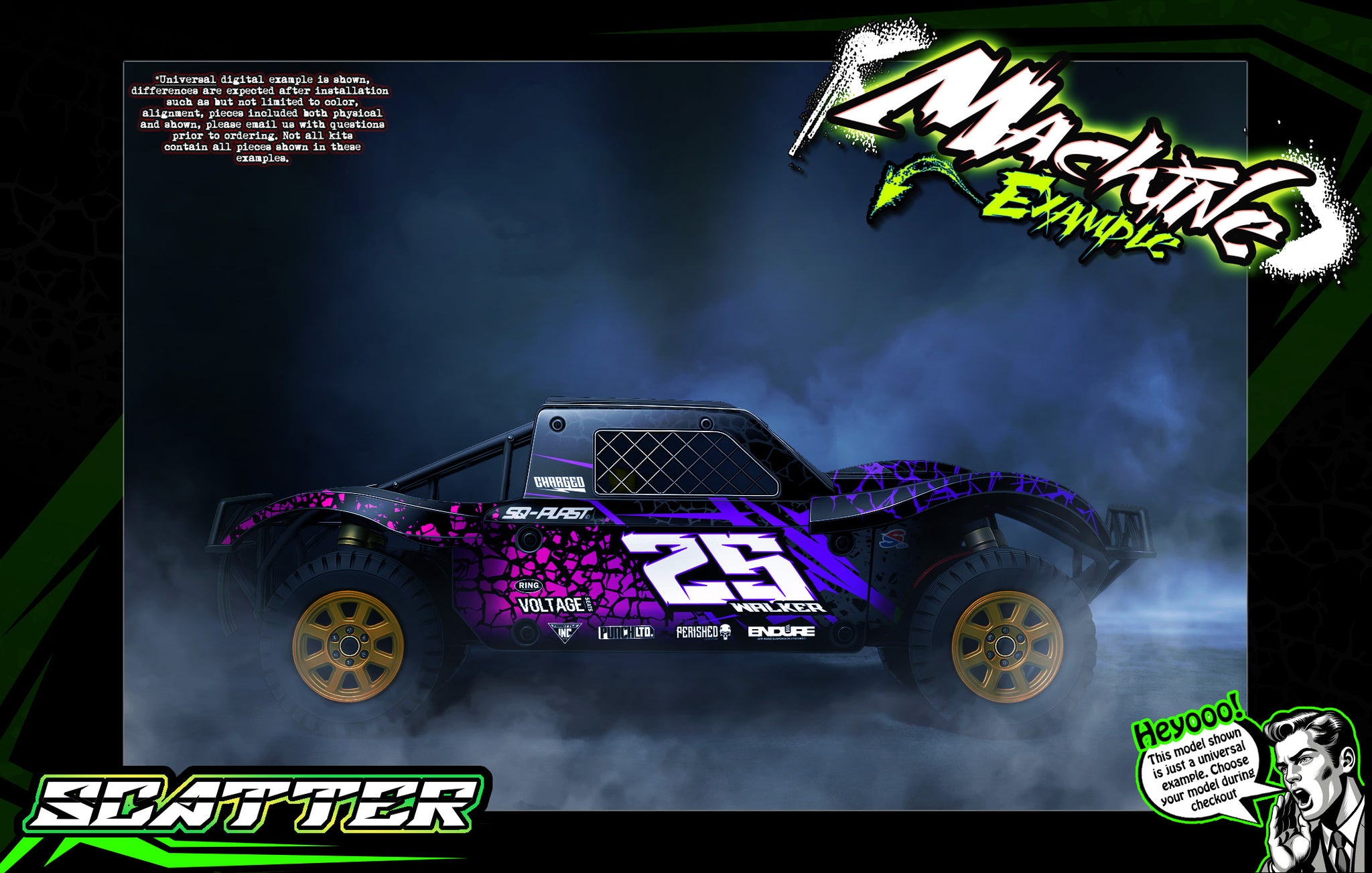 'Scatter' Themed Body Decal Graphics Kit Fits Losi 5Ive-T / Rovan / King Motor 30° North Big Flex (Which Can Fit 2.0 Chassis)As Well ) | Darkside Studio Arts LLC.