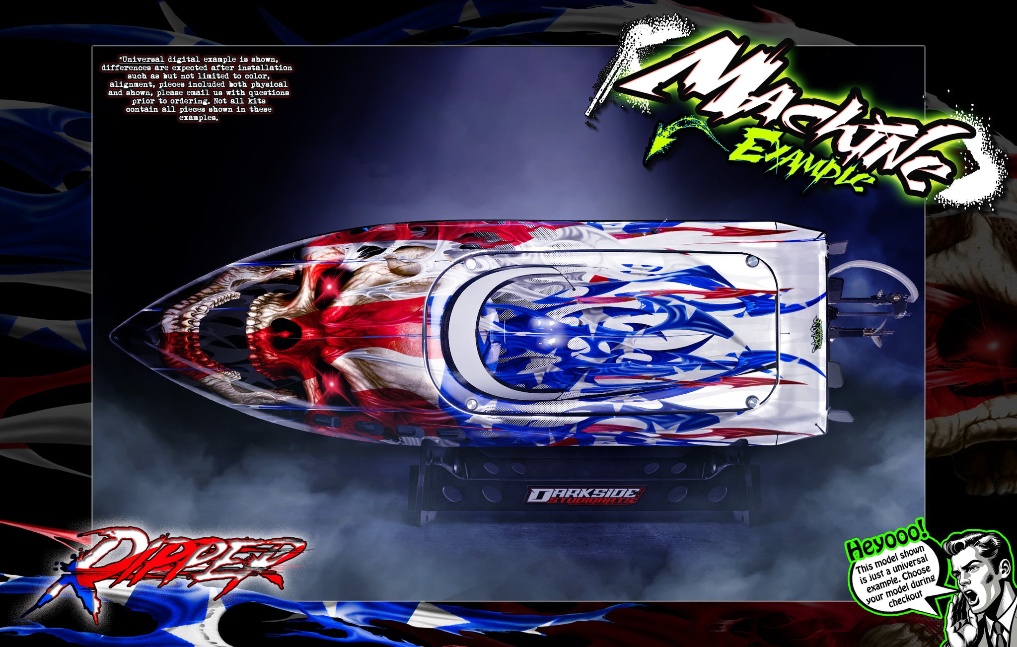 'Ripper' Themed Graphics Skin Kit Fits Pro Boat Jetstream Recoil Veles Impulse Shockwave Sonicwake Zelos BlackJack React UL19 | Darkside Studio Arts LLC.